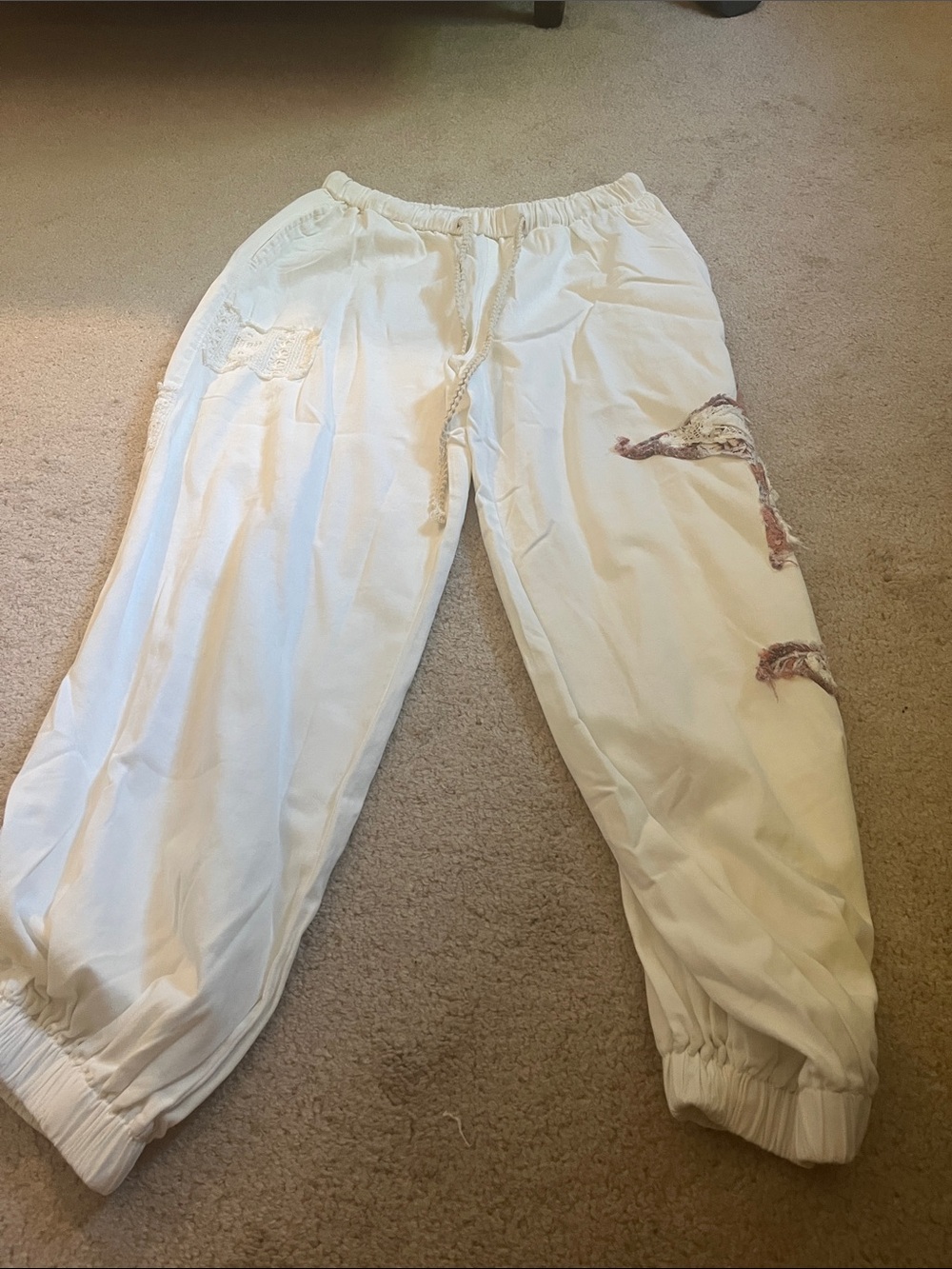 POL White Drawstring Jogger Pants with Embroidered Patch Details